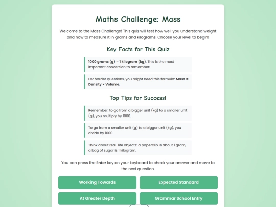 KS2 Maths Site/Measurement/7. Mass screenshot