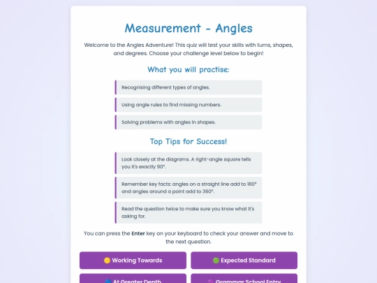 KS2 Maths Site/Measurement/8 Angles screenshot