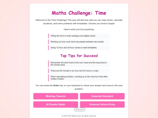KS2 Maths Site/Measurement/9 Time screenshot