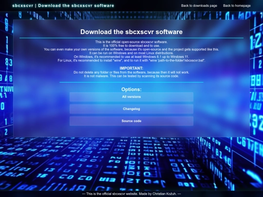 downloads/sbcxscvr-software screenshot