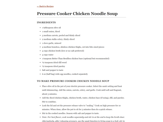 the_recipes/pressure_cooker_chicken_noodle_soup screenshot