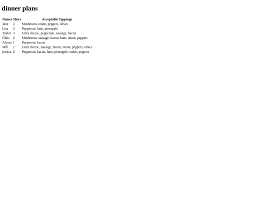 dinnerplans screenshot