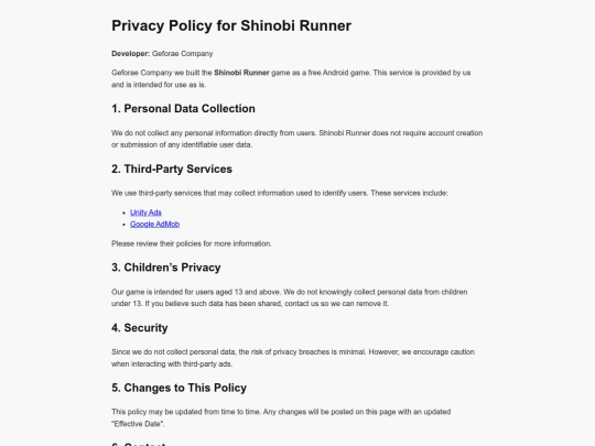 Privacy policy geforae /Policy screenshot