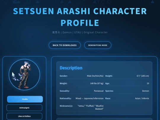Setsuen Arashi Character Information screenshot