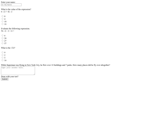 Math Test Form/Math Test Form screenshot