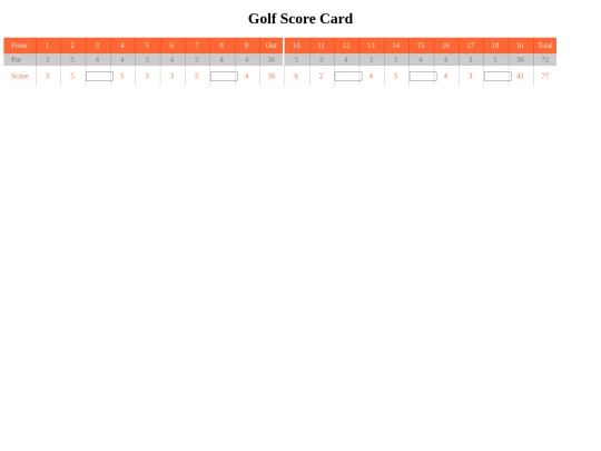 Scorecards/Golfcard screenshot