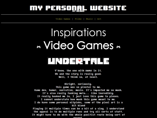 my personal website/video_games screenshot