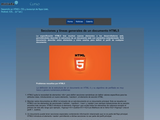 Secciones y líneas generales de un documento HTML5 screenshot