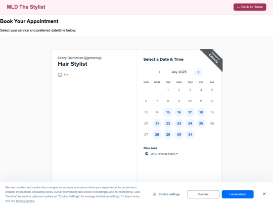 booking screenshot