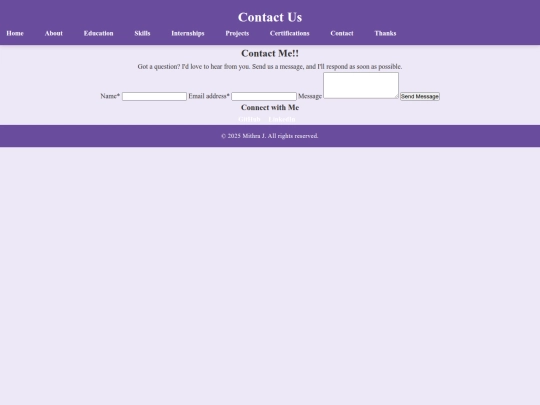 Multi-page portfolio/contact screenshot