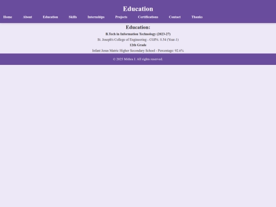 Multi-page portfolio/education screenshot