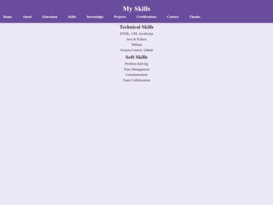 Multi-page portfolio/skills screenshot
