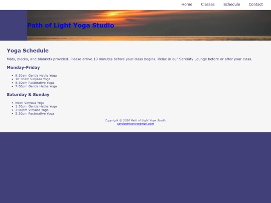 yoga/schedule screenshot
