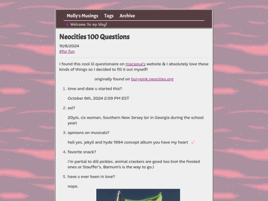 zonelots/posts/2024-10-06-Neocities-100-Questions screenshot