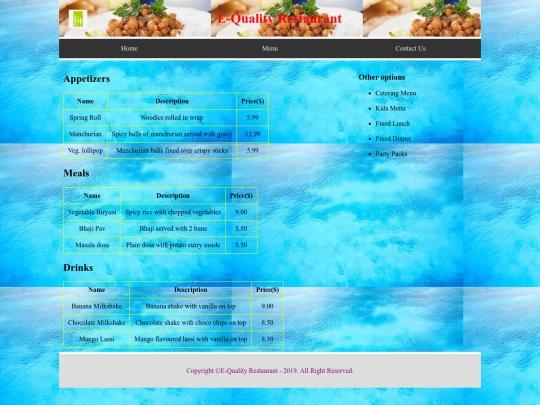 Menu screenshot