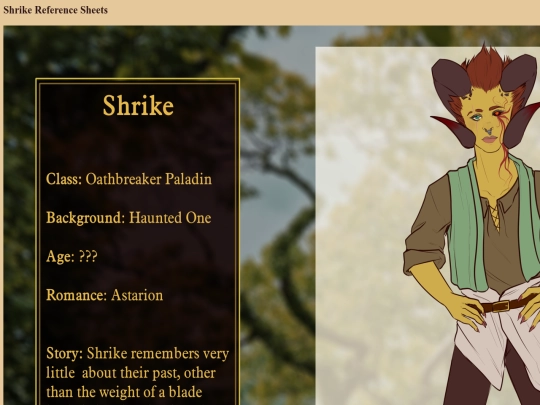 Shrike Reference Sheets screenshot