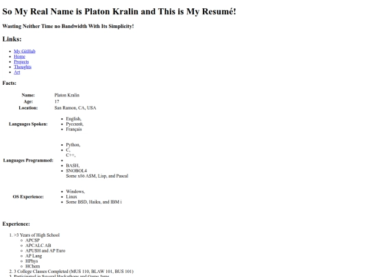 Platon Kralin's Resumé screenshot