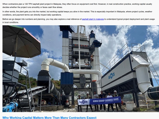 how-much-working-capital-is-required-for-a-120-tph-asphalt-plant-project-in-malaysia screenshot