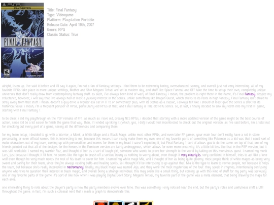 Reviews/FFI screenshot