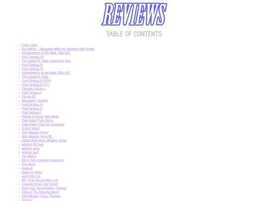 Reviews/TABLEOFCONTENTS screenshot