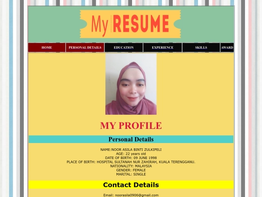 personal details screenshot
