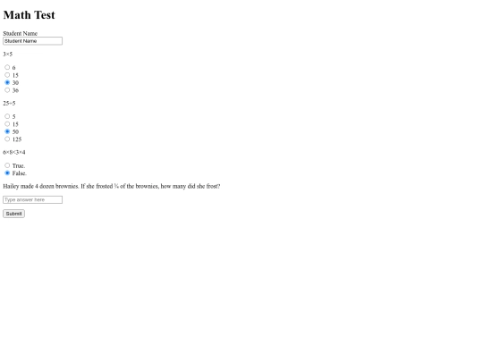 Mathtestform screenshot