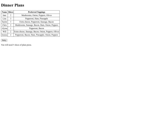 javascript/dinner screenshot