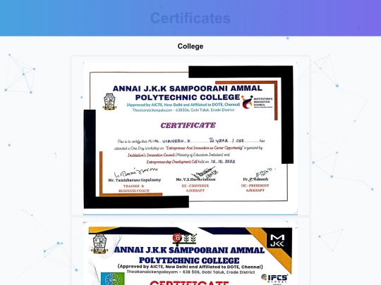 Portfolio/certificates screenshot