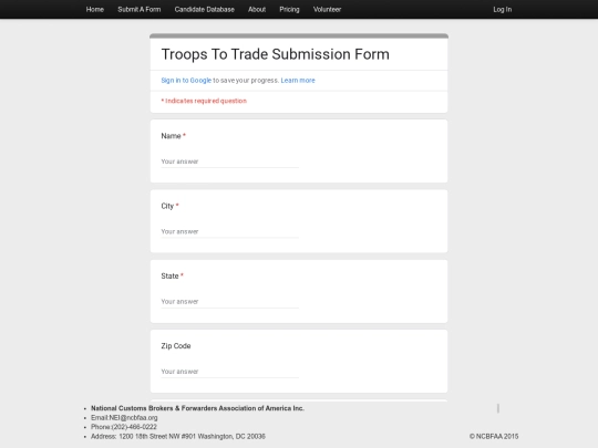 Troops To Trade Website/Pages/form screenshot