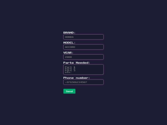 parts-inquiry-form screenshot