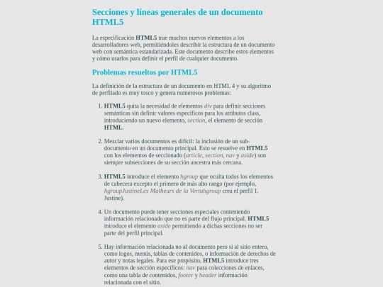Secciones y líneas generales de un documento HTML5 screenshot