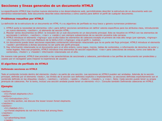 pag/Secciones y líneas generales de un documento HTML5 screenshot