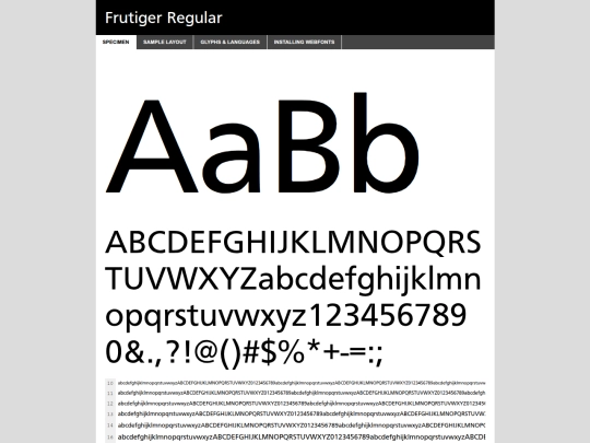 fonts/frutiger-demo screenshot