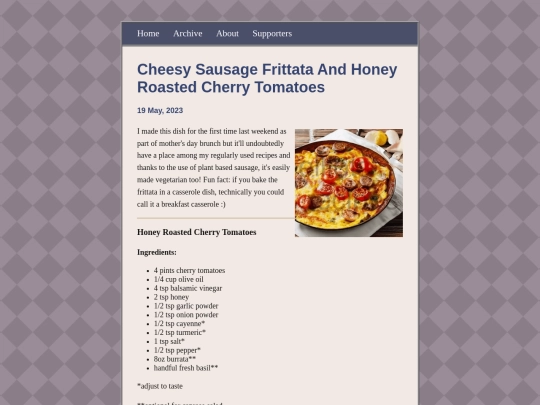 posts/2023-05-19-Cheesy-Sausage-Frittata-And-Honey-Roasted-Cherry-Tomatoes screenshot