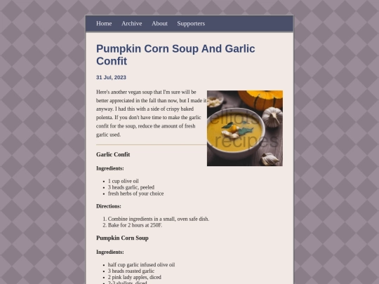 posts/2023-07-31-Pumpkin-Corn-Soup-And-Garlic-Confit screenshot