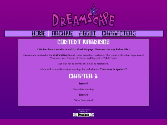 Cicadasuede/Dreamscape/Dreamscape Comic Pages/rarebit-1.5/about screenshot