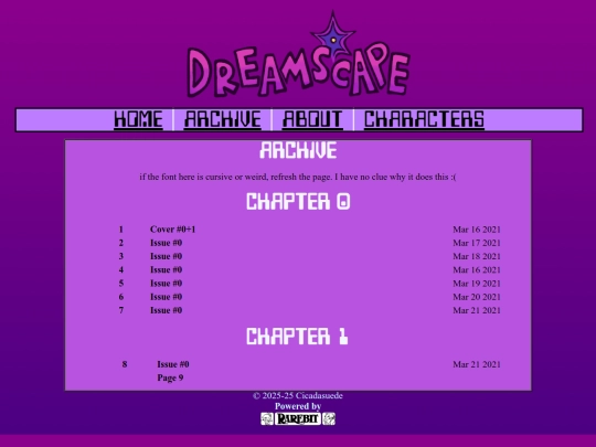 Cicadasuede/Dreamscape/Dreamscape Comic Pages/rarebit-1.5/archive screenshot