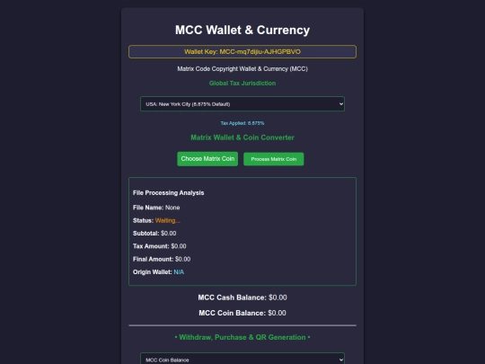 MCC master wallet /Matrix wallet screenshot