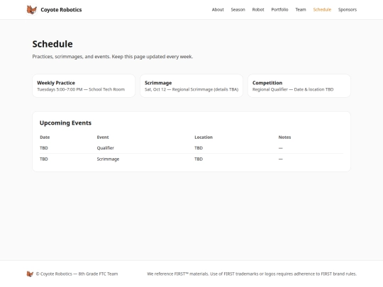 coyote/schedule screenshot