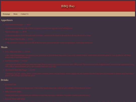 Menu screenshot
