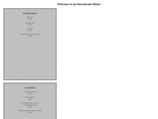 menu screenshot
