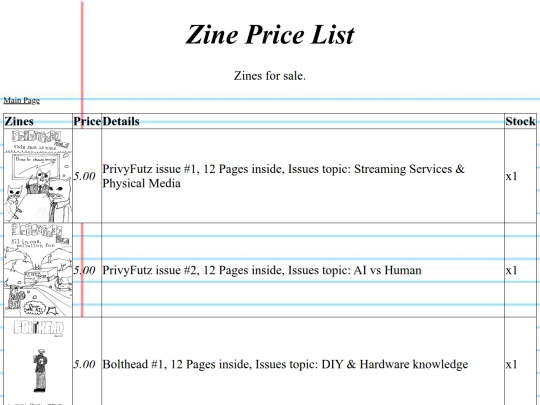 Zinepricelist screenshot