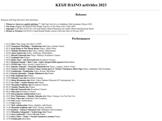 en/music/haino-by-year/2023 screenshot