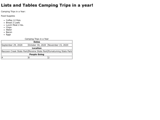 ListsandTables screenshot