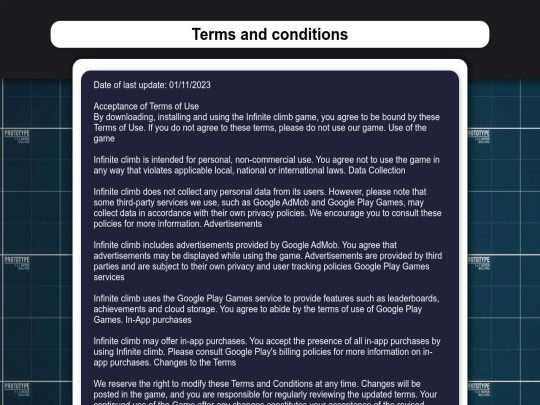 InfiniteClimb/Terms and conditions screenshot