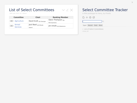 SelectCommitteeTrackingPrototype screenshot