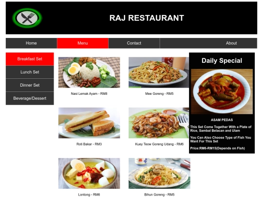 Menu screenshot