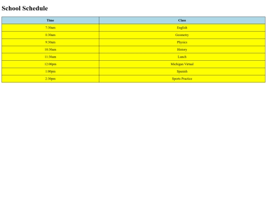 schedule screenshot