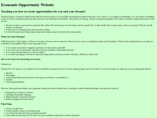 Economic Opportunity Website/Financial Goals screenshot