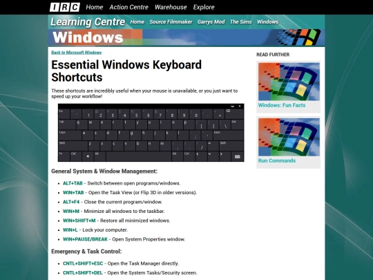 learning/windows/keyboard-shortcuts screenshot